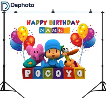 

DePhoto Photography Backdrop Cartoon Characters Pocoyo Birthday Party Baby Child Colorful Balloon Photo Backdgrounds for Studio