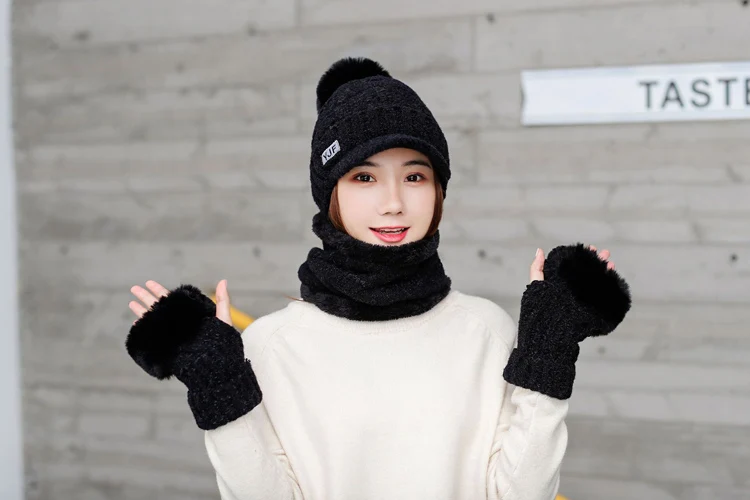 Зимняя шапка Skullies Beanies шапки для женщин синель шерсть шарф перчатки головные уборы, Балаклава маска Knitted шапка вязаная