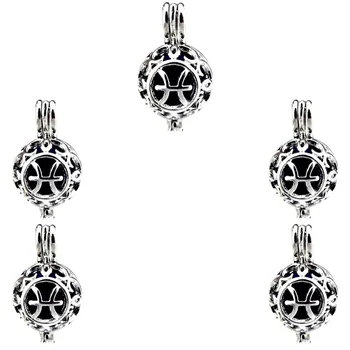 

5PCS Openable Round Pisces Phase Box Necklace locket Aromatherapy Essential Oil Diffusion Pearl Cage Pendant k442