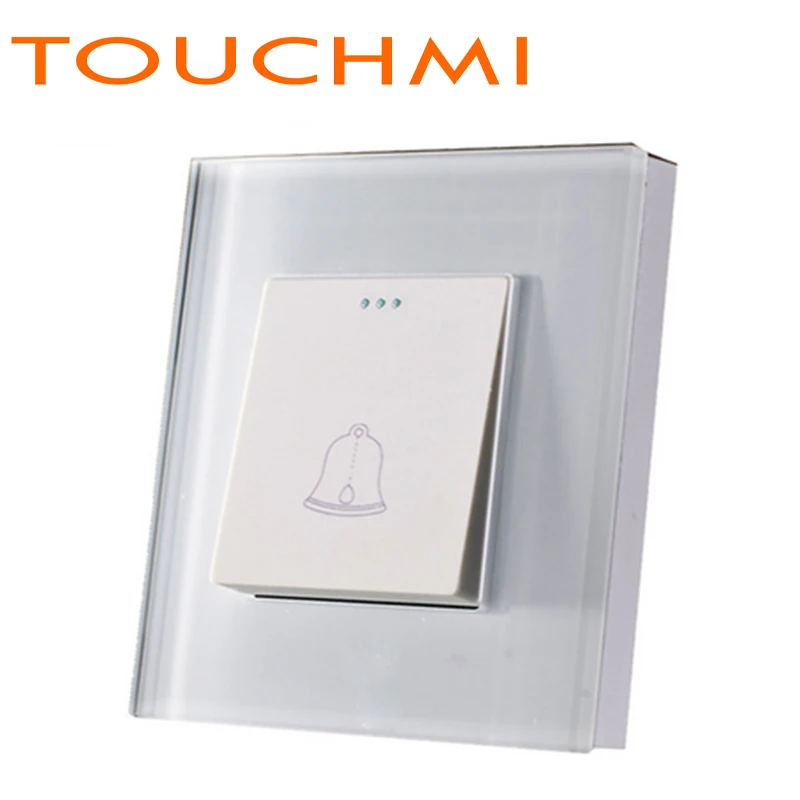 

TOUCHMI EU/UK Standard CE Certification White Crystal Glass Doorbell Switch Push Button Bell Switch Wall Switch Glass Frame