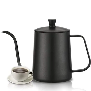 

350ml 600ml Black Non-stick coating 5mm Gooseneck Spout Drip Pot for Coffee Service Stainless Steel Drip Tea Kettle Drip Coffee