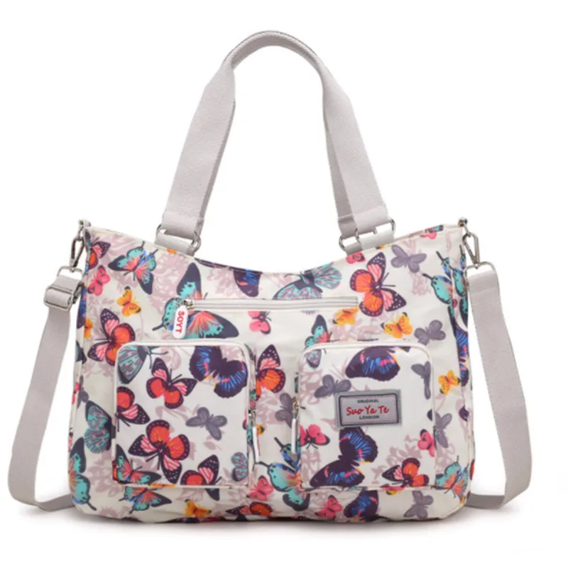 Bolso de mano con estampado de flores para mujer, bolsa de viaje de gran capacidad, de nailon, impermeable, con múltiples bolsillos, de un solo hombro, envío directo