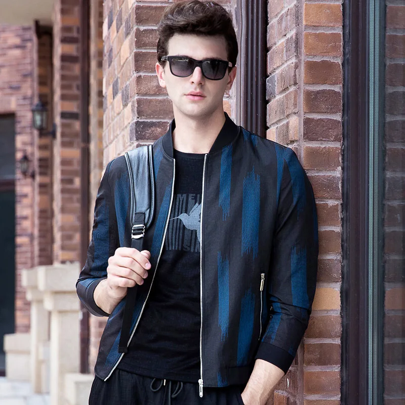 

2019 Autumn Bomber Jackets Men Stand Collar Zipper Up Striped Casual Jackets Coats High Quality Mens Outerwear M-3XL
