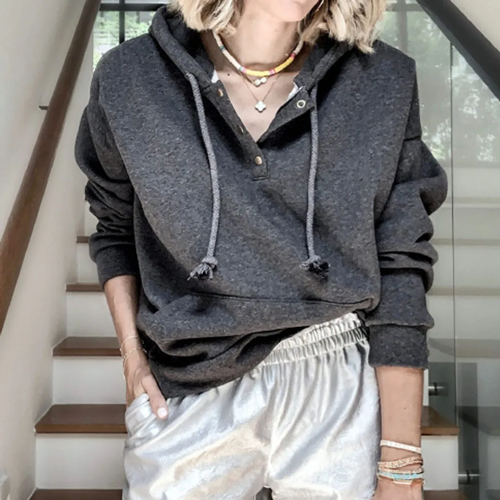 Hoodies Women Hoodies And Sweatshirts Women Autumn 2019 Button Pockets Hooded Collar Long Sleeve Streetwear Harajuku Hoodie
