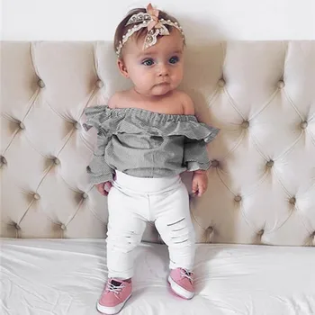 

Fashion Girls Summer Clothes Set Infant Baby Clothing Set Girls Summer 2 Piece Striped Off Shoulder Pants Toddler Girls Outfits