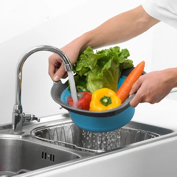 

Foldable Silicone Colander Fruit Vegetable Washing Basket Strainer Silicone Colander Collapsible Drainer With Handle Kitchen