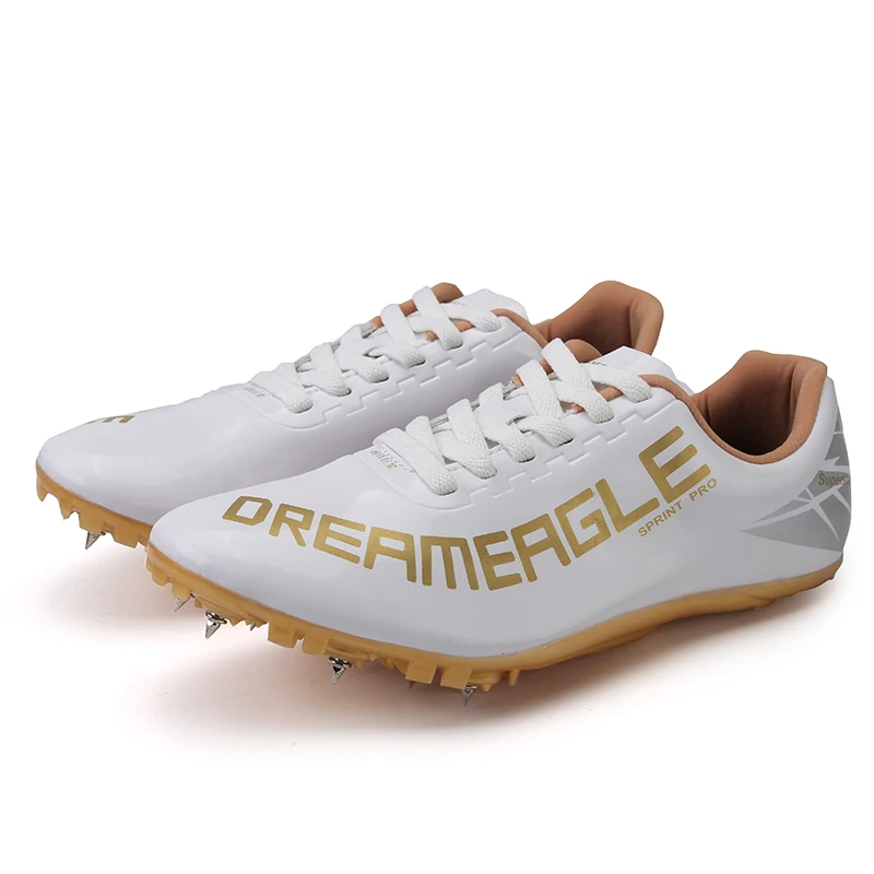 Профессиональная спортивная обувь для бега для мужчин, женщин и детей, кроссовки для бега с шипами черного и золотого цветов - Цвет: White Gold