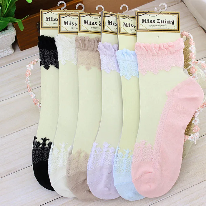 Ultra thin Transparent Crystal Lace Socks Elastic Short Socks Girl Dancing Socks