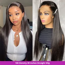 Peluca de cabello humano liso de 13x6 HD para mujeres negras, postizo de encaje frontal, pelo brasileño Remy de 150 de densidad