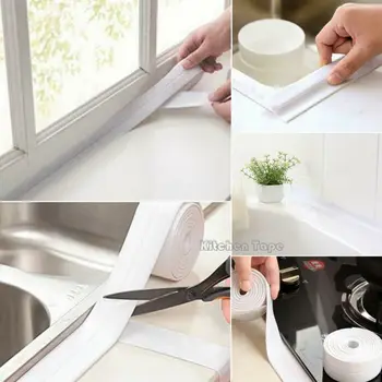 

1Pcs Bathroom Shower Sink Bath Sealing Strip Tape Waterproof Mildew Tape White PVC Self adhesive tape Wall sticker for Kitchen