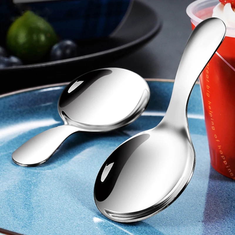 Cute Mini Stainless Steel Kids Spoon Ice Cream Spoon Short Handle Sugar Spice Spoon Small Tea Coffee Scoop Kitchen Accessories (8)