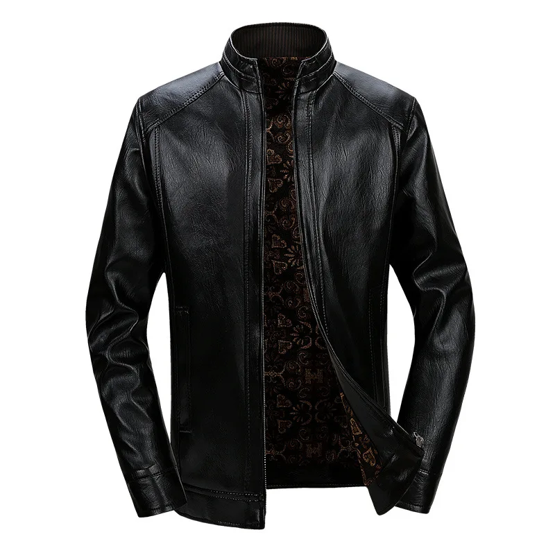 Кожаная мужская куртка, брендовая Высококачественная верхняя одежда из искусственной кожи, мужская деловая зимняя Ветровка из искусственного меха, мужская флисовая куртка 4XL - Цвет: back