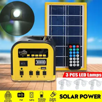

Solar Power Panel Generator bluetooth Speaker USB Charger Home System Kit + 3 LED Bulbs for Outdoor Lighting Smartphone Charging