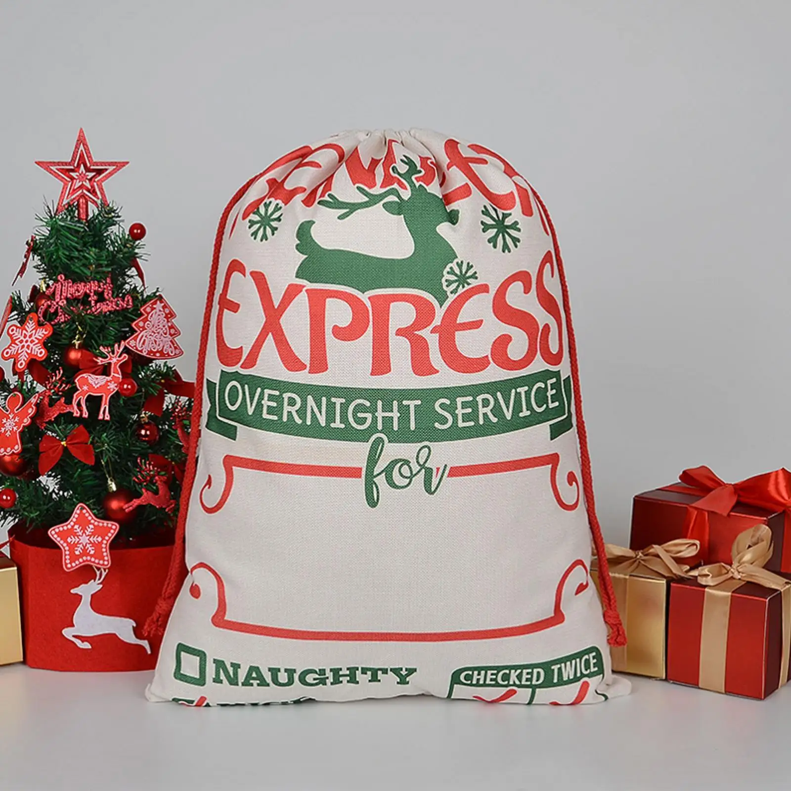thumbnail image 1 of Christmas Bags Gifts Sack Drawstring Santa Sack Claus Home Decor Cotton Storage Candy Canvas Bag Large Christmas Gift Bags, 1 of 5