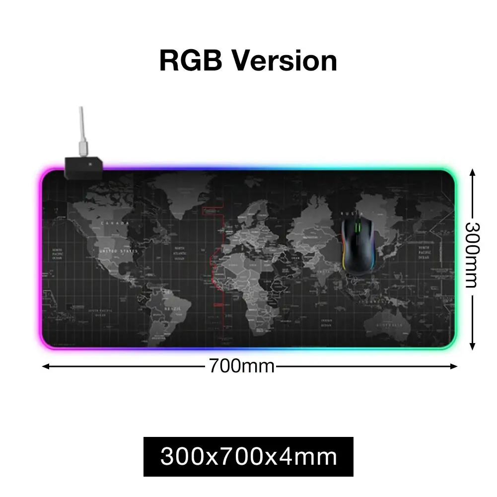 Игровой коврик для мыши светодиодный освещение карта мира RGB светодиодный мышь с подсветкой коврик для ПК ноутбука настольная доска для ключей коврик для мыши Компьютерная площадка - Цвет: 300 700 4