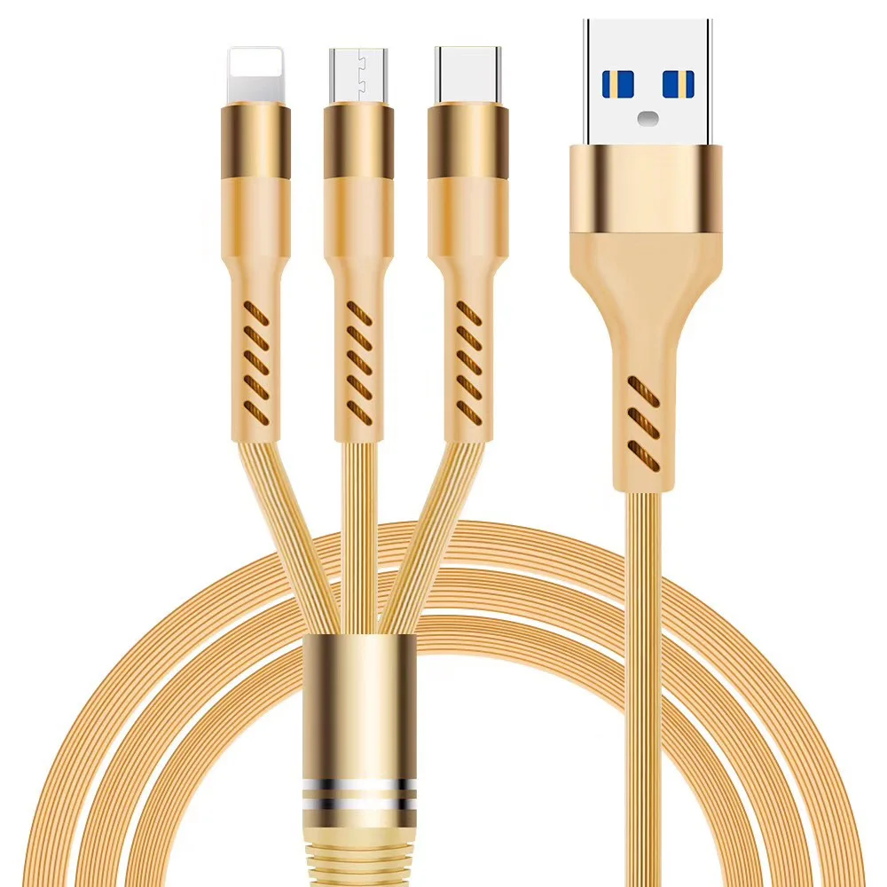 1,2 м три в одном USB кабель для Iphone TYPE C Android микро мобильный телефон дата линия Мини usb для samsung xiaomi всех смартфонов - Цвет: Gold
