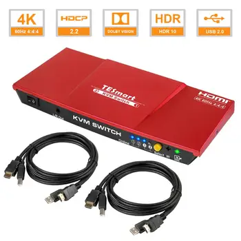 

TESmart HDMI 4K@60Hz Ultra HD 2x1 HDMI KVM Switch USB 2.0 Devices with KVM Cable