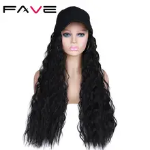 FAVE бейсболка с синтетическими волосами парик черный длинный кудрявый наращивание волос Все-в-одном с черной шляпой для женщин Косплей