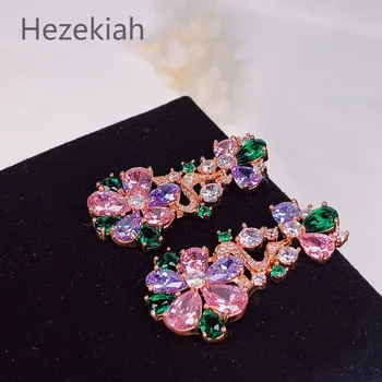 

Hezekiah Pink flowers fashion earrings Luxury and nobility Queen temperament LADIES EARRINGS Dance party