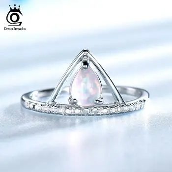

ORSA JEWELS 100% Pure 925 Sterling Silver Rings Triangle Design Opal AAAA Zirconia Adjustable Ring For Female Present OVSR12
