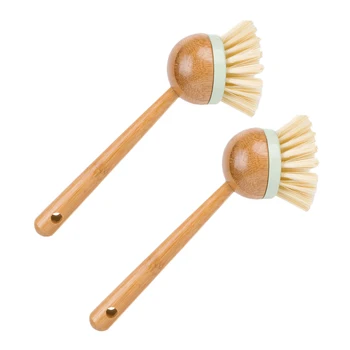 

2 Pcs Dish Brush with Wooden Handle Durable Bristles Scraper Tip for Dishes Kitchen Sink Pots Pans Scrubbing