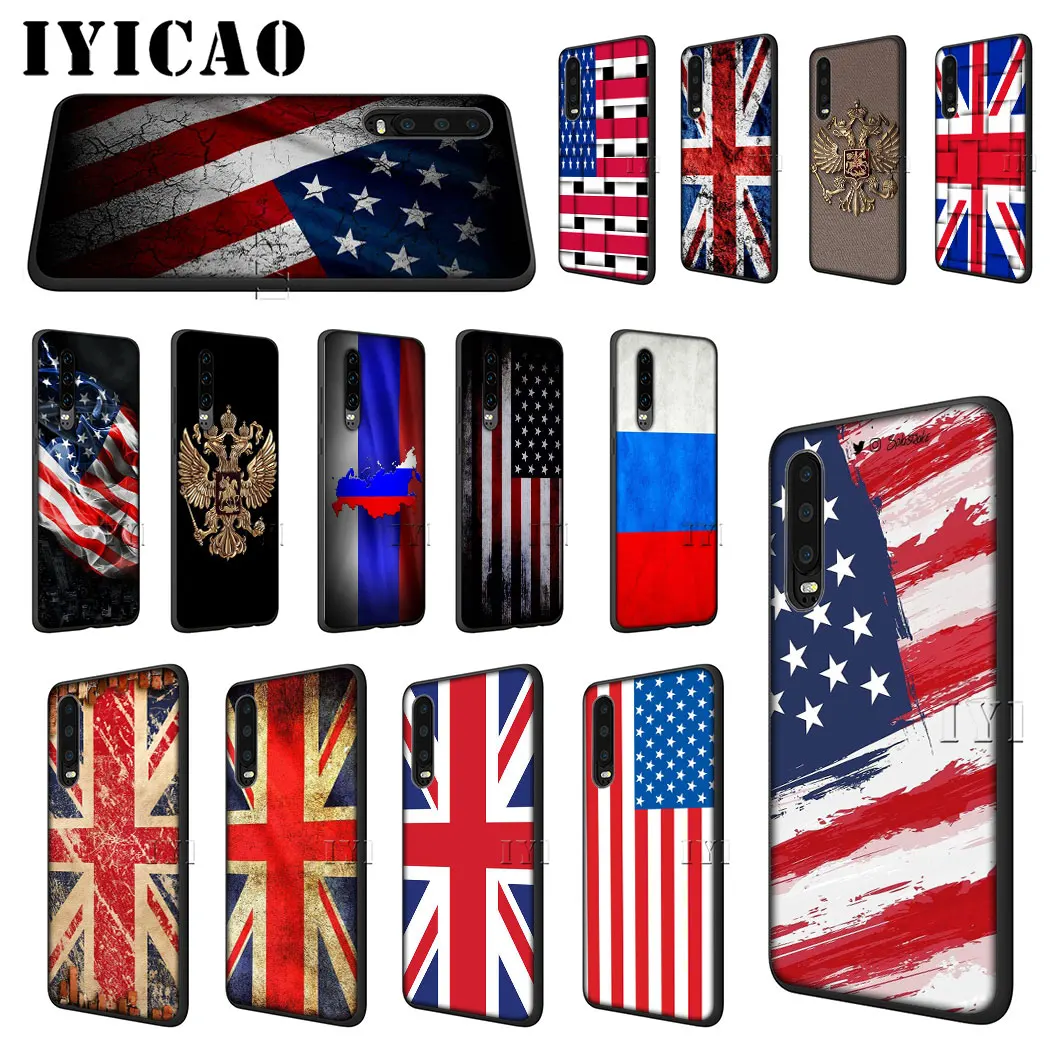 Русский британский и американский флаг чехол для Huawei P8 2015 2017 P9 Lite 2016 мини P10 P20 P30 Pro
