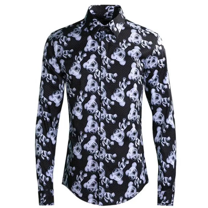 

Men Luxury Mummy Puppet Allover Printing Party Fashion Long Sleeve Slim Fit Mens Shirts Plus Size 4xl