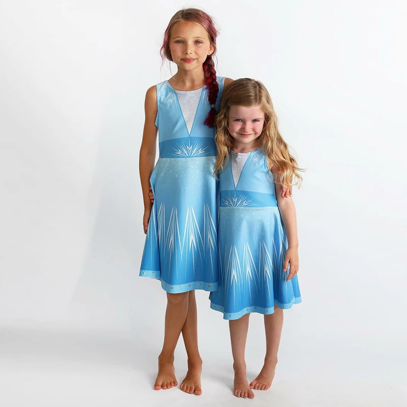 Для маленьких девочек «Анна», «Эльза» 2 шт. Бандажное платье, модное Стильное нарядное платье принцессы детская одежда для вечеринки платье на день рождения, на шнуровке, Косплэй костюм для девочки-подростка 4 8 10 лет