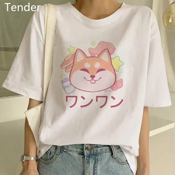 

2020 Cute Shiba Inu women cartoon Print Camisas Mujer Harajuku T-Shirt Kawaii Summer Korean Streetwear casual Tops plus size Tee