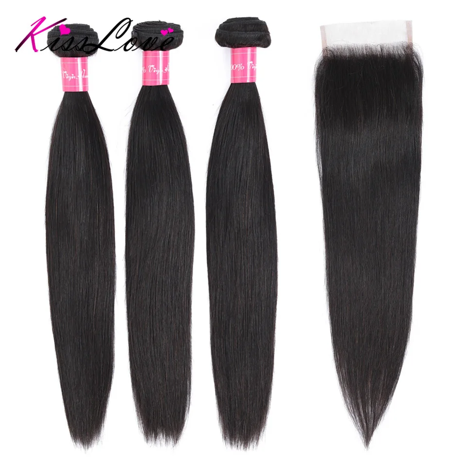 

Straight Hair Bundles with Closure Remy Human Hair Bundles with Closure Brazilian Hair Weave Bundles kiss Love