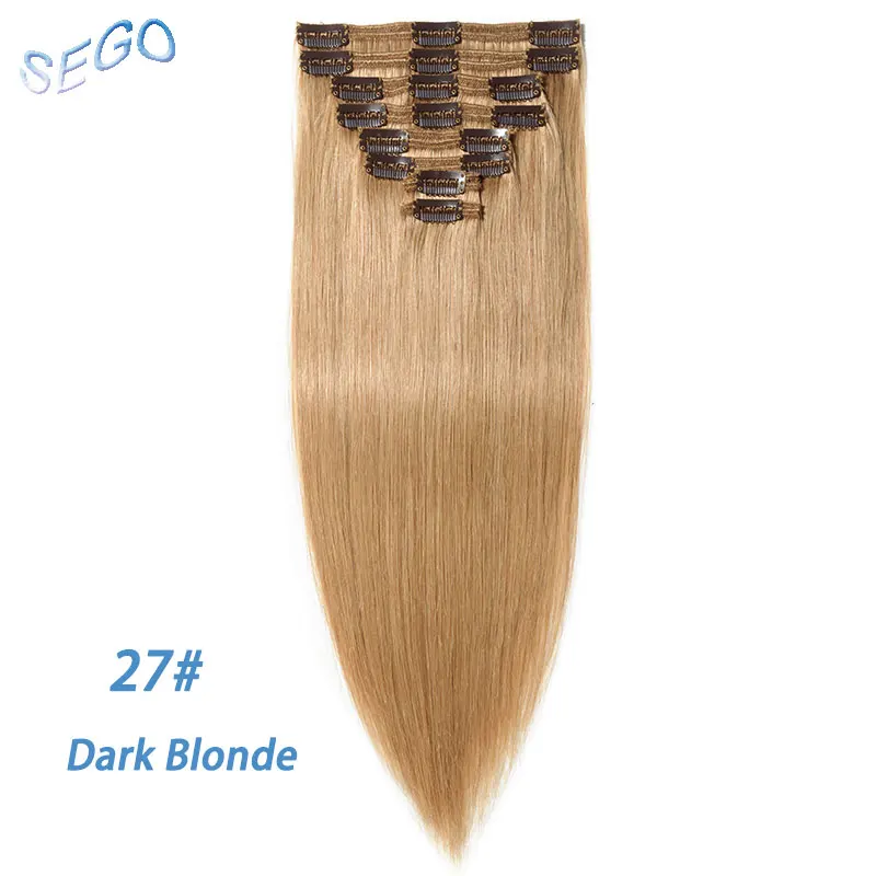 SEGO 115 г-160 г бразильский-Реми, двойная обмотка клипс в Пряди человеческих волос для наращивания, прямые человеческих волос 8 шт./компл. 1"-24" Блондинка - Цвет: #27