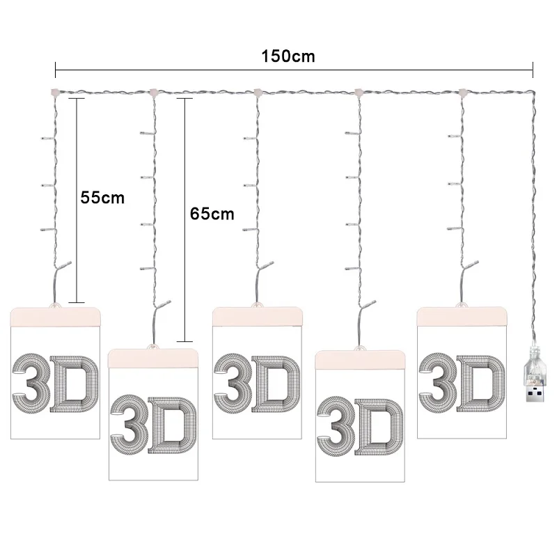3D светодиодный акриловый Рождественский занавес струнная лампа в форме снежинки 5 В USB подвесной Ночник декор Свадебные китайские фонарики для вечеринки