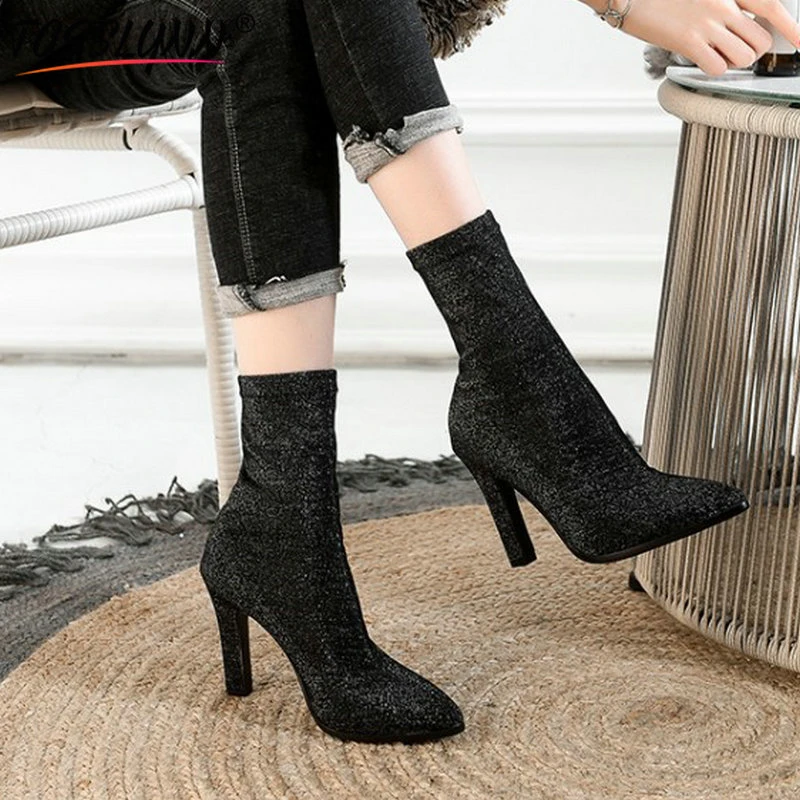 black thin heeled boots