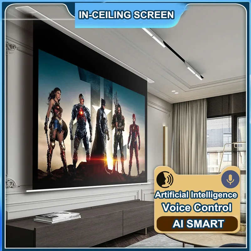  Pantalla de proyector motorizada automática con control remoto, 120  pulgadas, relación de aspecto 4:3, pantalla de cine eléctrica montada en la  pared/techo sin arrugas, ideal para cine en casa, oficina, TV