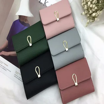 

Mini Small Purse Female Short Paragraph Buckle Soft Short Wallet Fashion Wild Luxury Two Folding Card Package Travel Lady Clutch