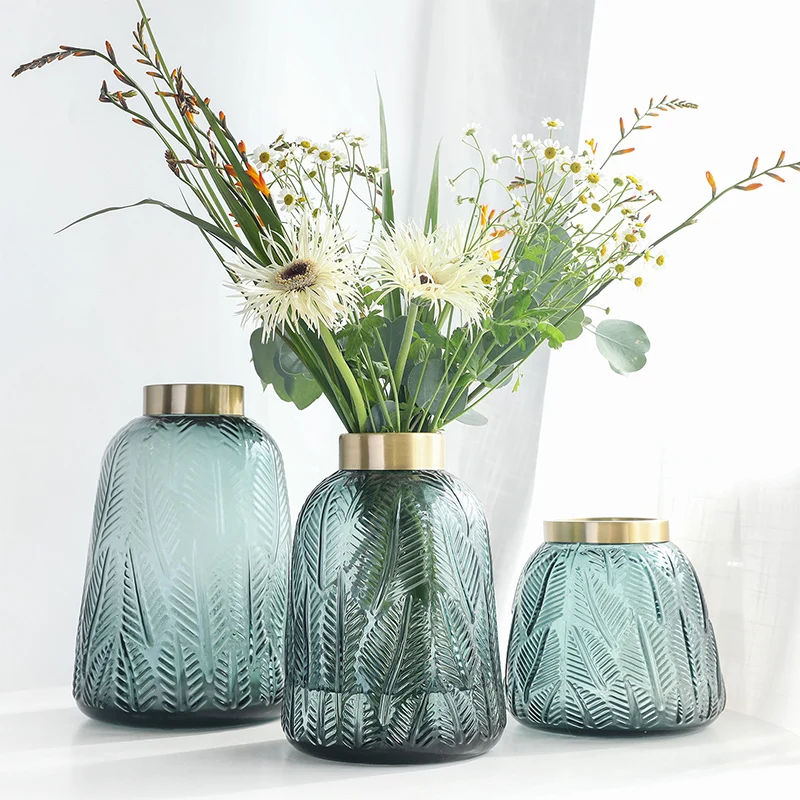 Vintage Leaves Pattern Glass Vase Plus Home Decoration Figurine Wedding Accessories Hydroponics Gold Foil Bottle | Дом и сад