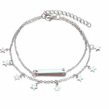 Европейские и американские аксессуары, милые универсальные простые металлические пятиконечные звезды, цепочка на ногу, двухслойный ножной браслет с блестками