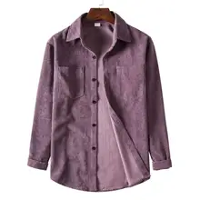 

Long Sleeve Solid Color Shirt Coat Windproof All-matched Two Pockets Turn-down Collar Corduroy Shirt Male Outwear for Vacation