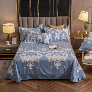 

100% Cotton Flat Sheet King Queen Full Twin Size Bed Sheet Bedsheets Printed Bed Skirt 180*245/250*245/270*245cm