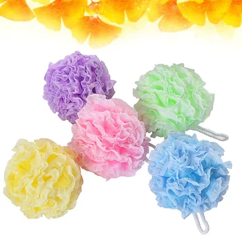 

5Pcs Lace Shower Ball Soft Bath Ball Large Mesh Sponge Mesh Pouf Bubble Nets Bath Bathroom Scrub Bath Brushes (Random Color)