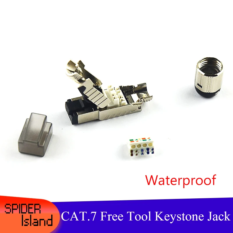 

100pcs CAT 7 Waterproof Crystal Head Cat7 Connector Free Tool RJ45 Connector Adapter Crimping Network Module For Computer Room