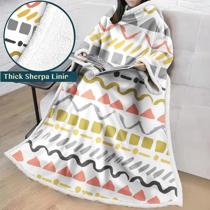 

geometric Soft Comfy Warm Plush Throw with Sleeves TV Blanket Wrap Robe Cover for Lounge Chair Couch Christmas Gifts BS23
