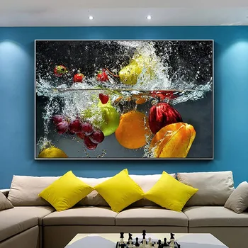 

Home Kitchen Modern Decor Large Wall Posters Prints Fresh Fruit and Vegetables in Water Picture For Living Room Canvas Paintings