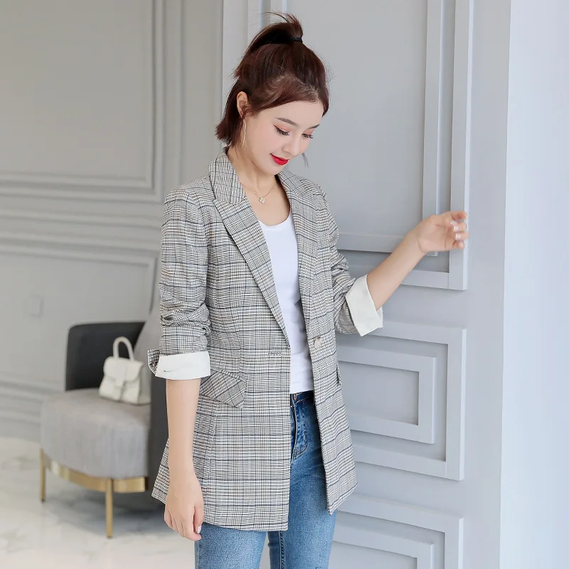 

2019 Online Celebrity Korean-style Slimming New Style Autumn Slim Fit Long Sleeve Plaid Western Style Small Suit Versatile Coat