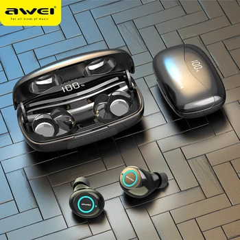 

Awei T19 Tws Headset Bass Bluetooth5.0 Earbuds Gaming Earphone With Dual Mic Touch Control Hifi Earplugs 2500mah Charging Box