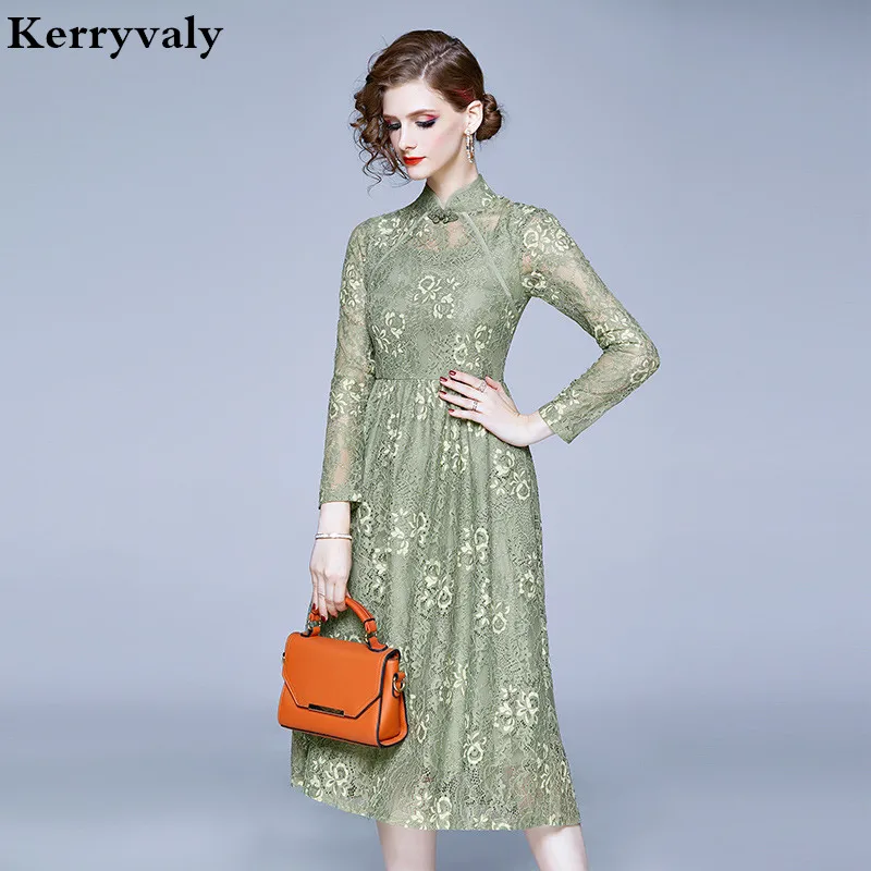 army green lace dress