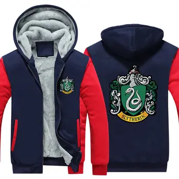 

Wizardry Slytherin Cosplay Costume Sweatshirt Winter Jacket Men Streetwear EU Size Plus Fleece Zip Up Hoodie Parka Casual Coat
