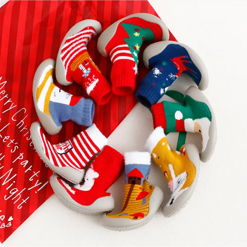 Нескользящие Детские Рождественские домашние носки; зимние домашние Повседневные тапочки; носки для маленьких мальчиков; домашняя обувь для девочек