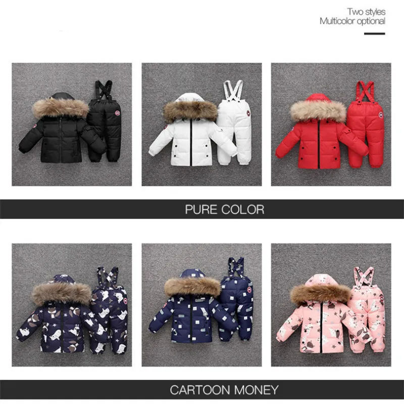 Детский зимний комбинезон-30 градусов, пуховая куртка для русской зимы, комплекты одежды детская одежда для маленьких девочек, парка для мальчиков, куртка+ штаны, лыжный костюм