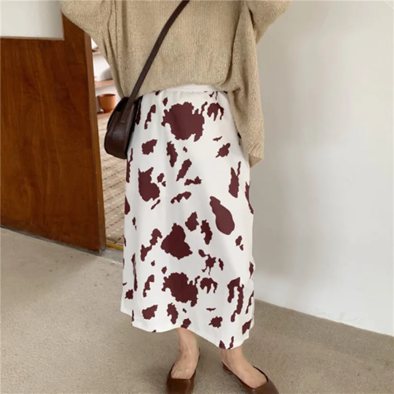 Осень-зима, высокая талия, юбки-карандаш, женские, корейский стиль, коровья кожа, пэчворк, эластичная талия, длинные юбки, женские(B8684